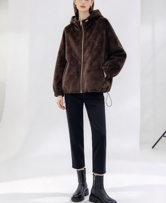 26New Long-Sleeve Chenille Zip-Up Hooded Jacket