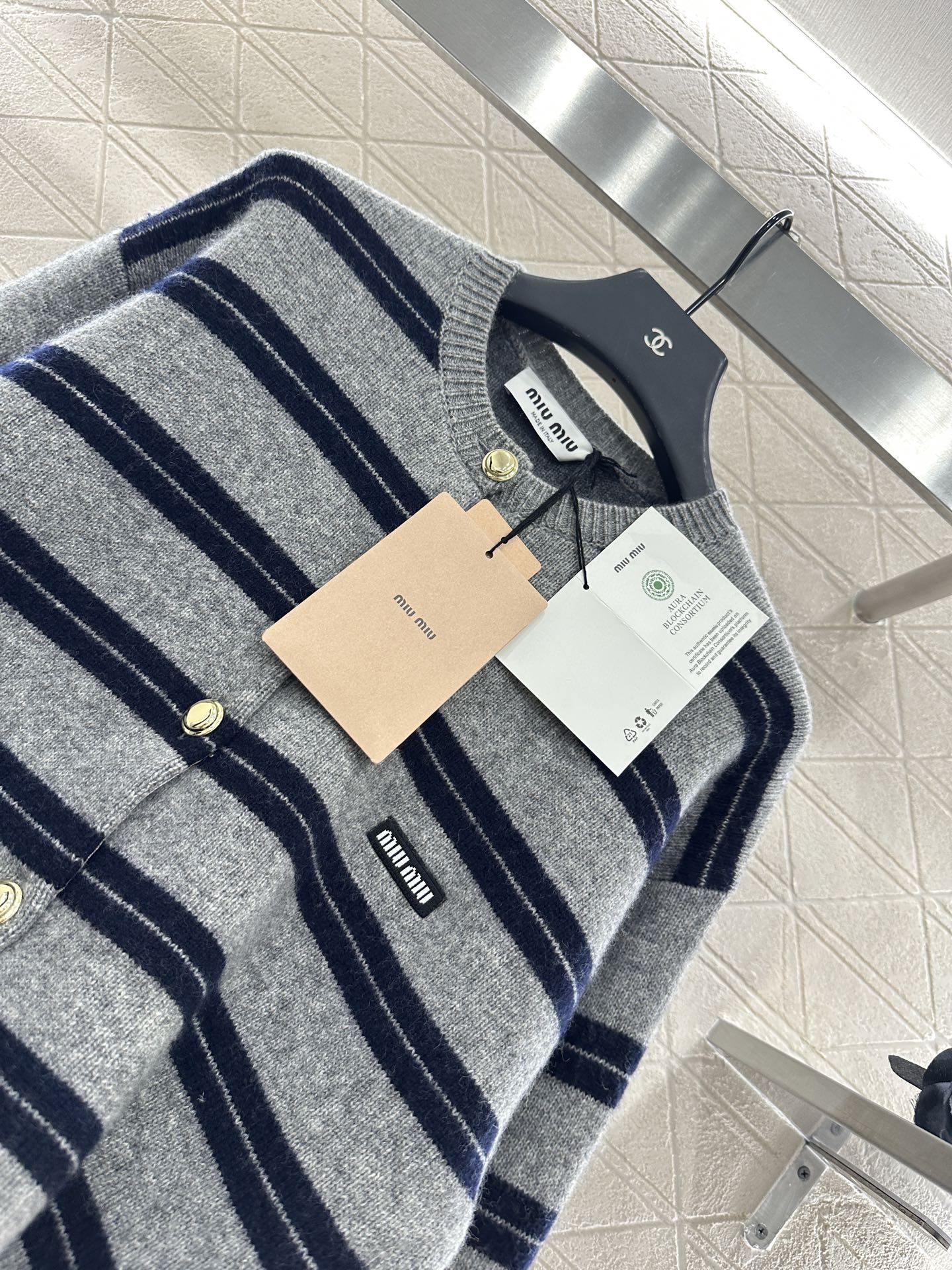 Striped knitted long-sleeved cardigan