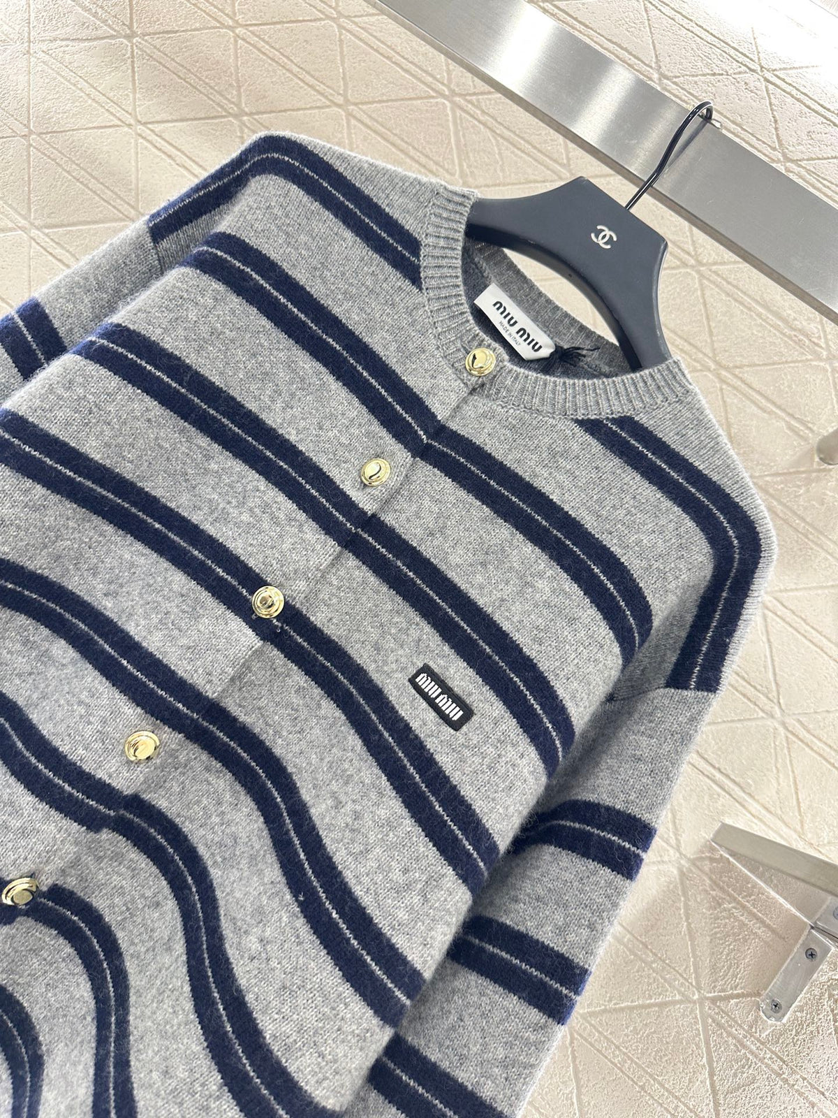 Striped knitted long-sleeved cardigan