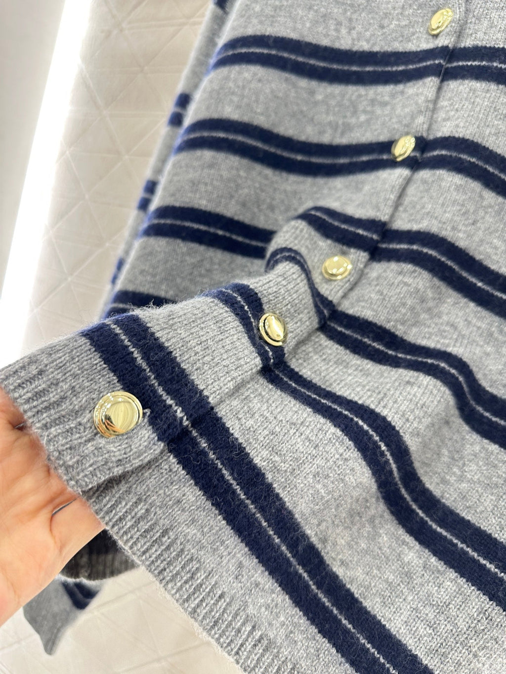 Striped knitted long-sleeved cardigan