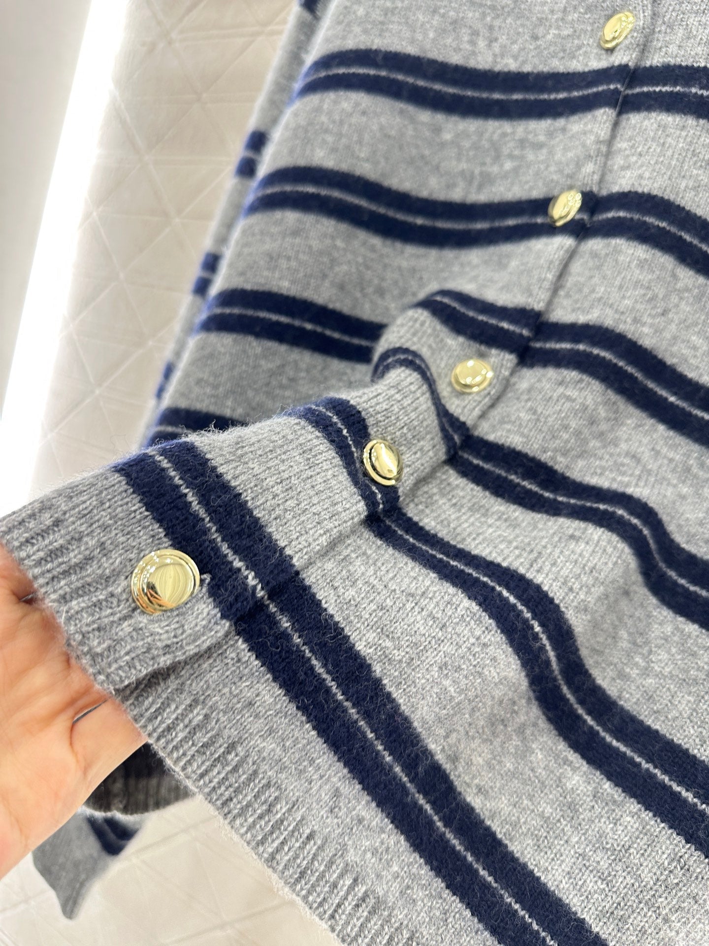 Striped knitted long-sleeved cardigan