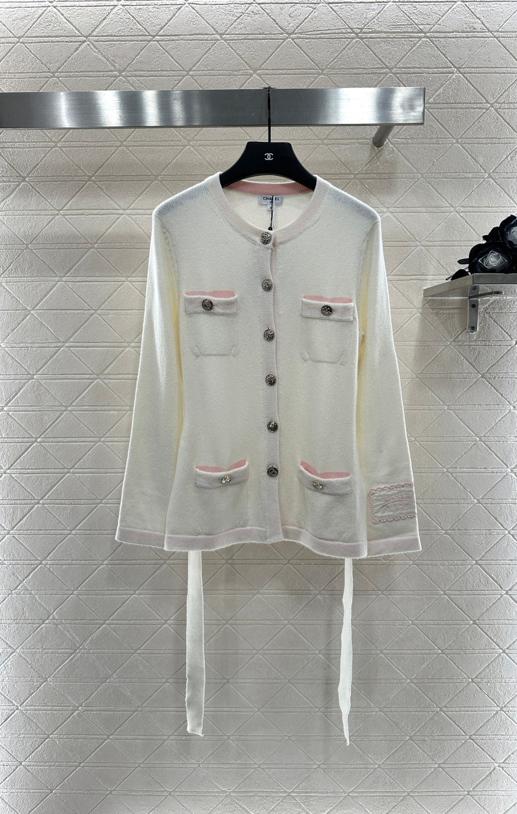 Contrast-Color Belted Knit Cardigan