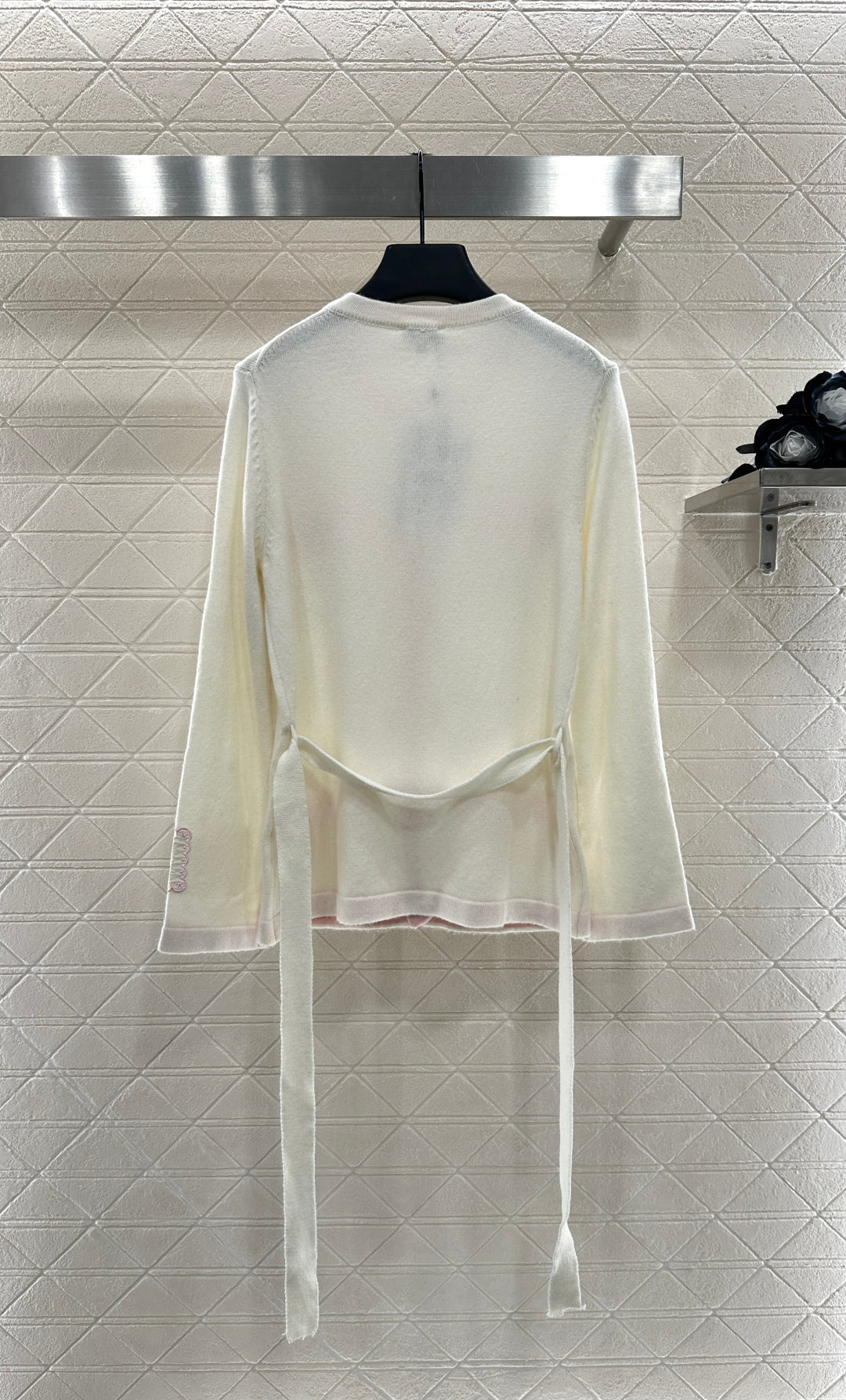 Contrast-Color Belted Knit Cardigan