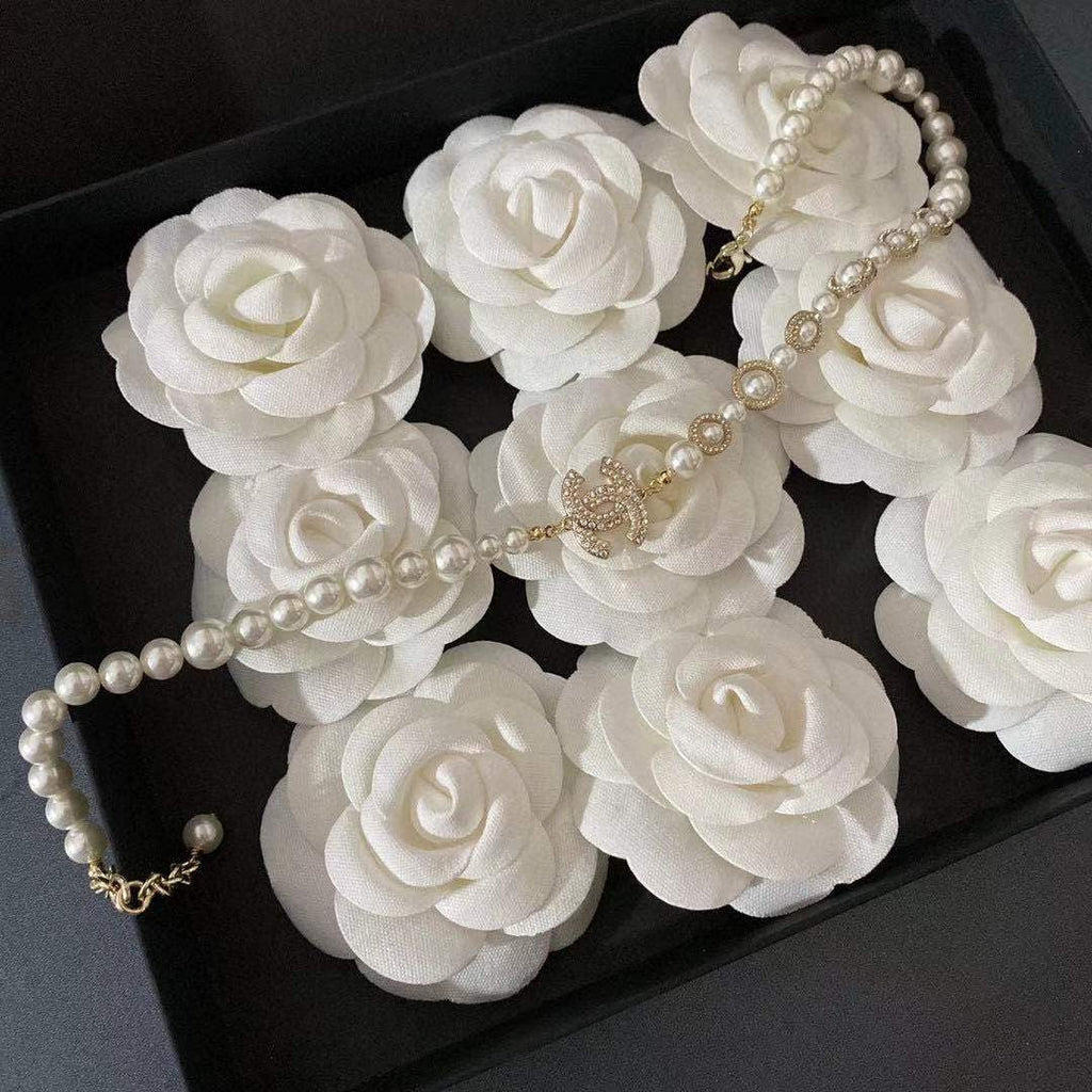 Crystal Pearl Letter Necklace
