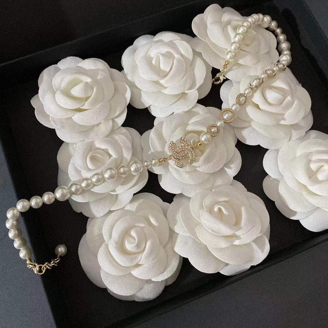 Crystal Pearl Letter Necklace