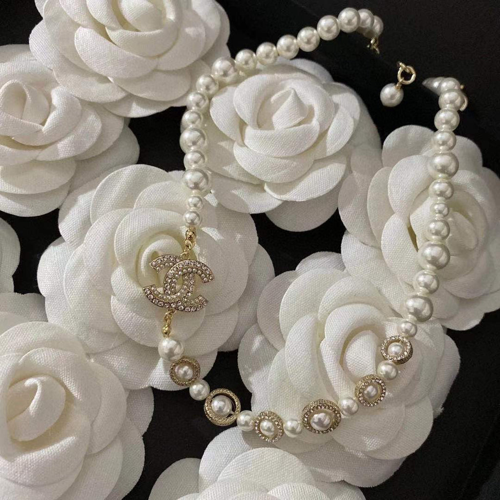 Crystal Pearl Letter Necklace