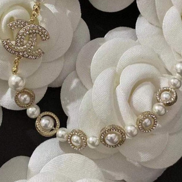 Crystal Pearl Letter Necklace