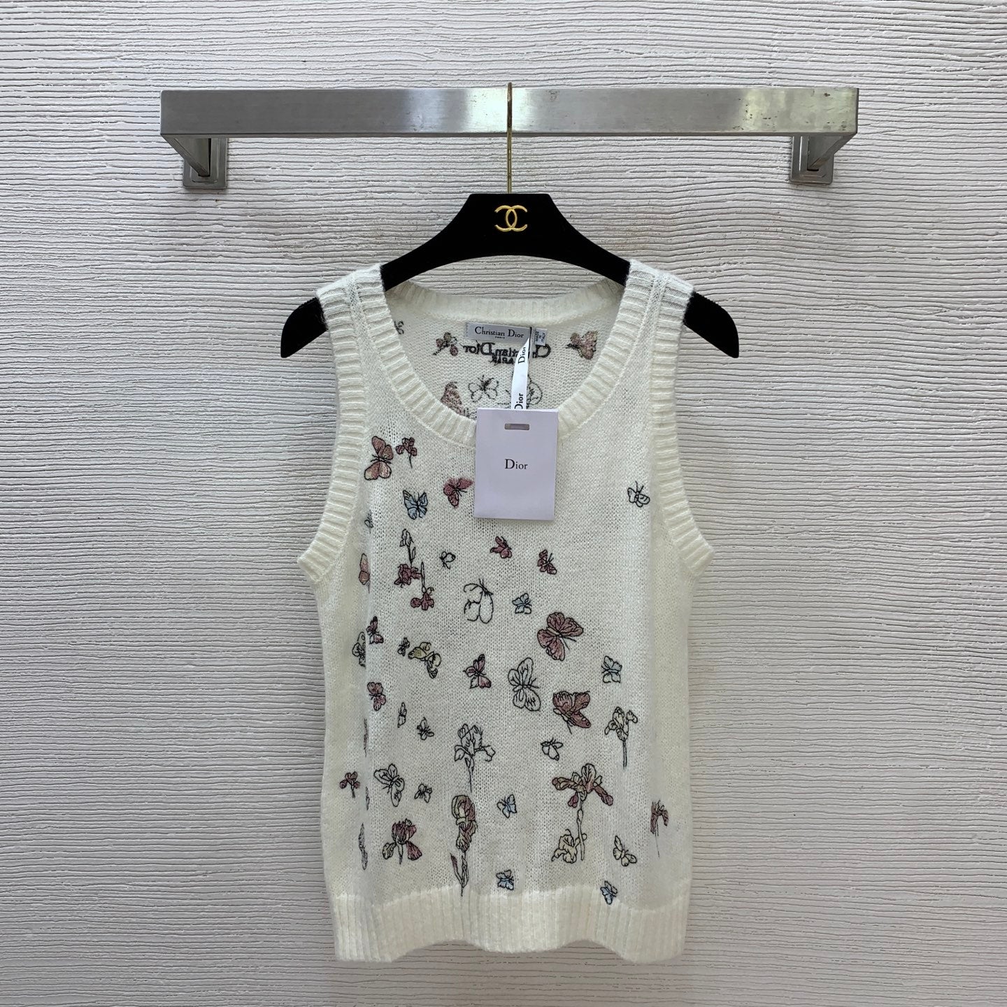 Butterfly Embroidered Stretch Knit Vest