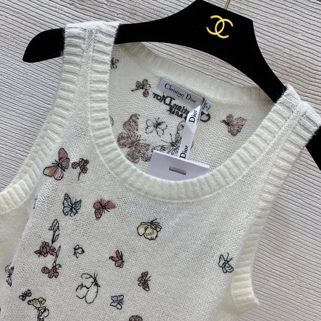 Butterfly Embroidered Stretch Knit Vest