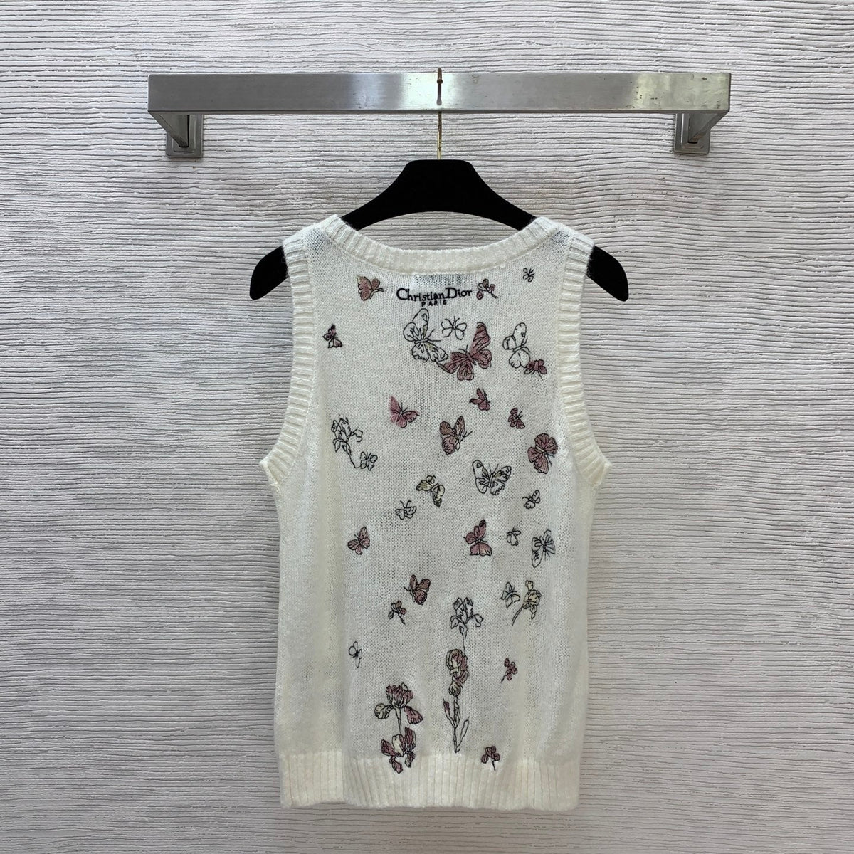 Butterfly Embroidered Stretch Knit Vest