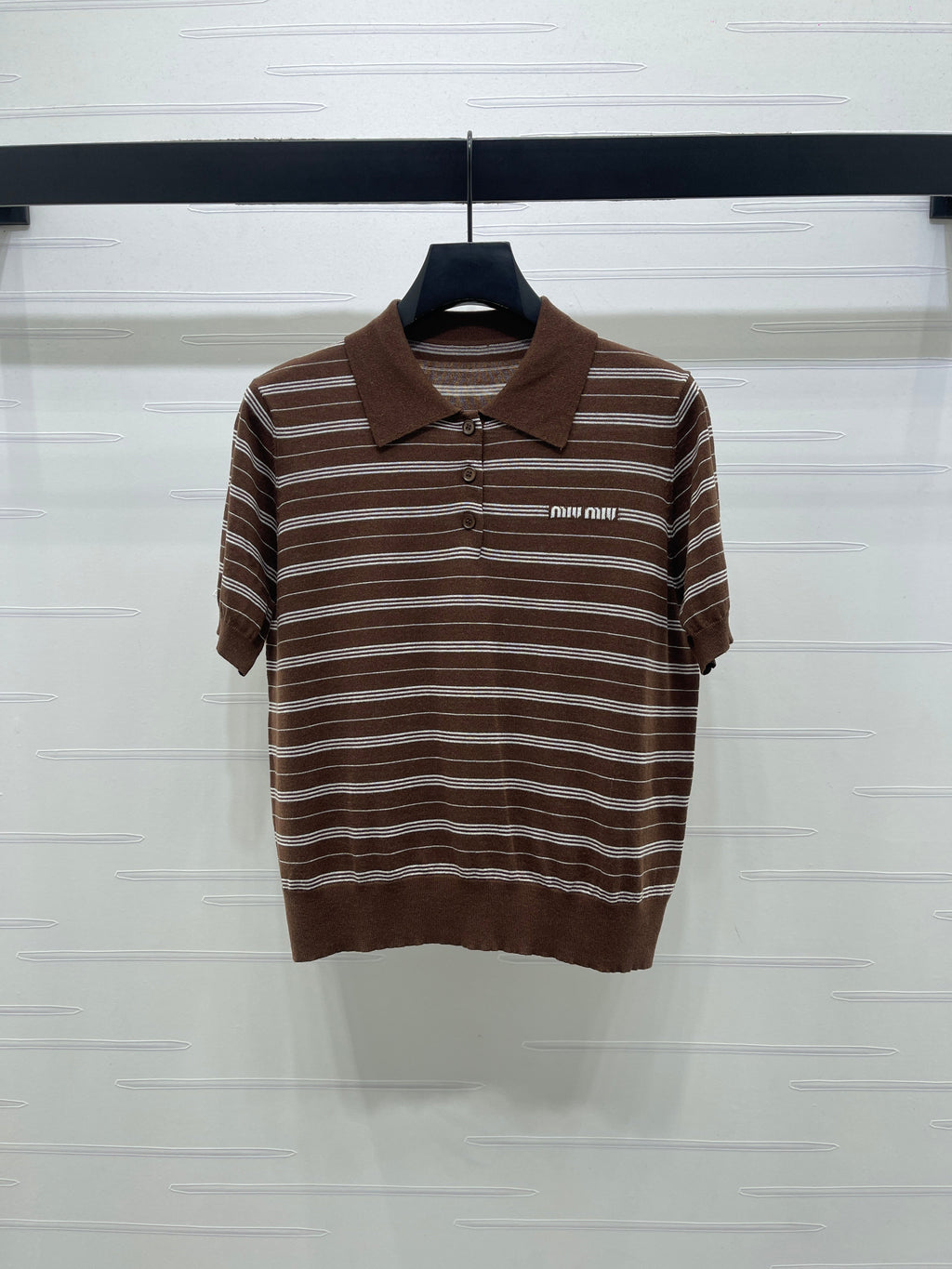 Striped Collared Knit Short-Sleeve T-Shirt
