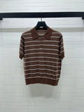 Striped Collared Knit Short-Sleeve T-Shirt