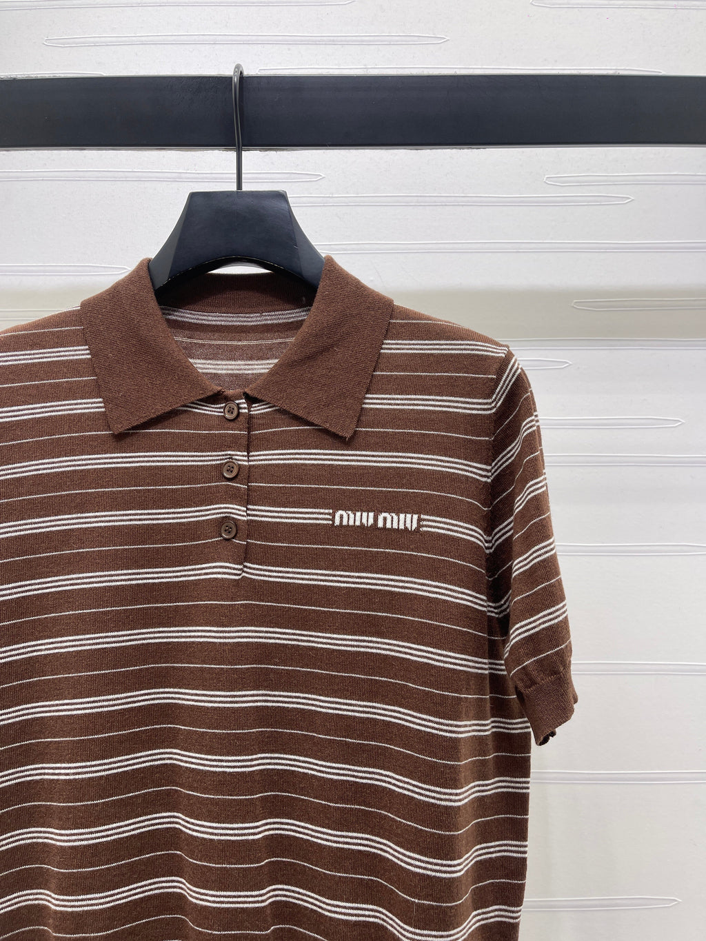 Striped Collared Knit Short-Sleeve T-Shirt