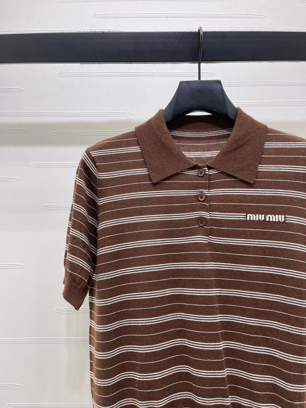Striped Collared Knit Short-Sleeve T-Shirt