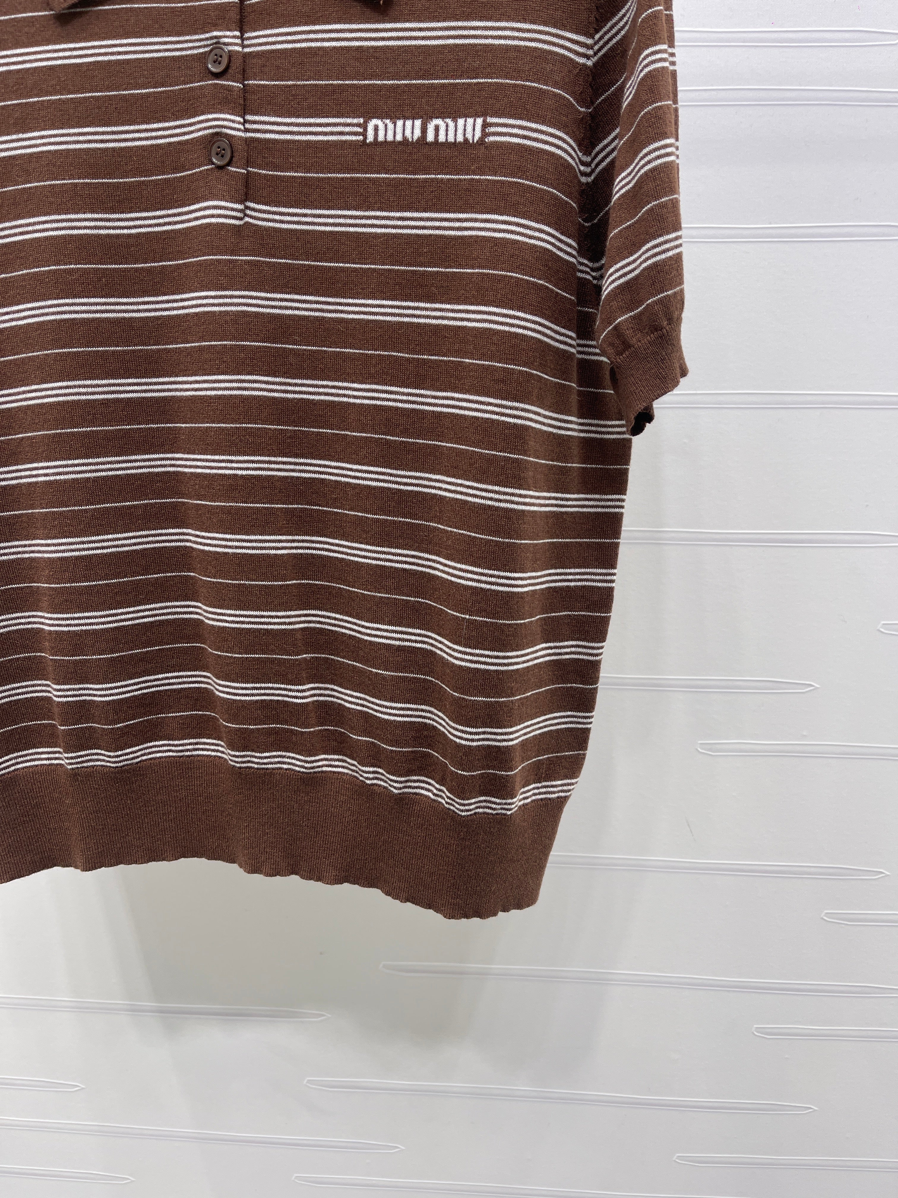Striped Collared Knit Short-Sleeve T-Shirt