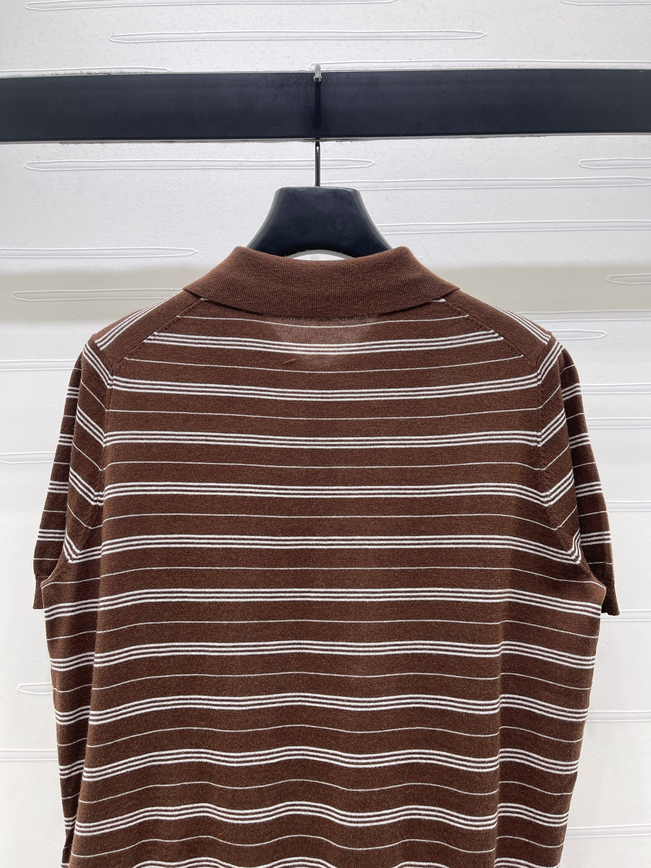 Striped Collared Knit Short-Sleeve T-Shirt