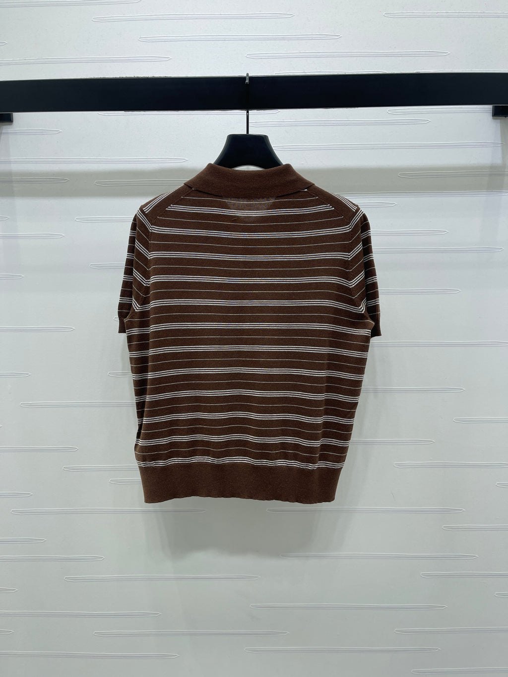 Striped Collared Knit Short-Sleeve T-Shirt