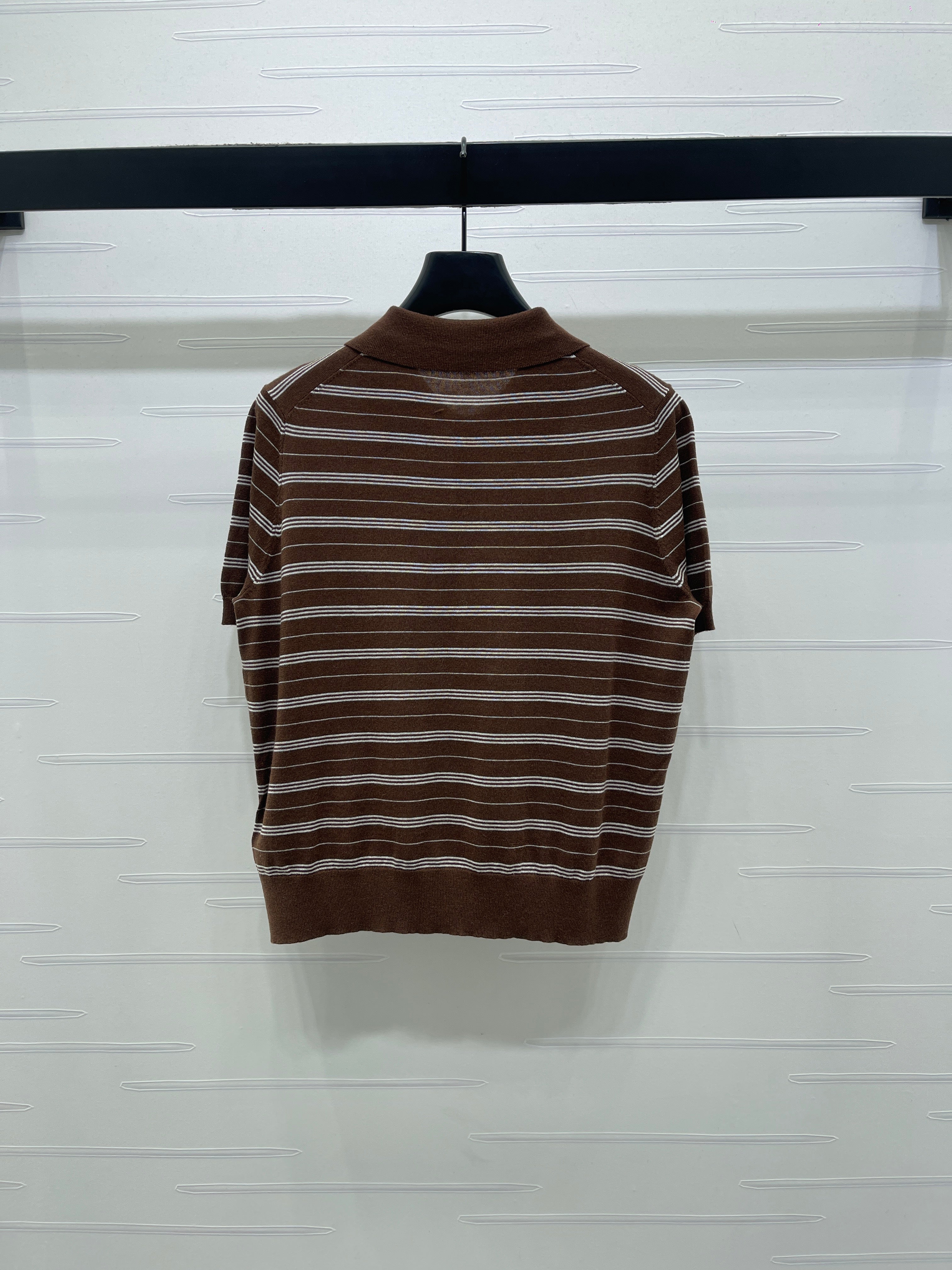 Striped Collared Knit Short-Sleeve T-Shirt