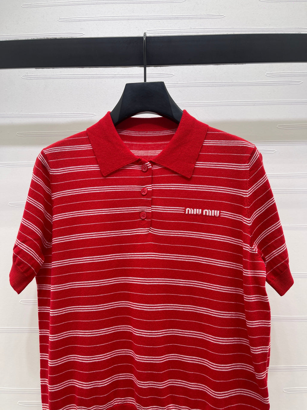 Striped Collared Knit Short-Sleeve T-Shirt