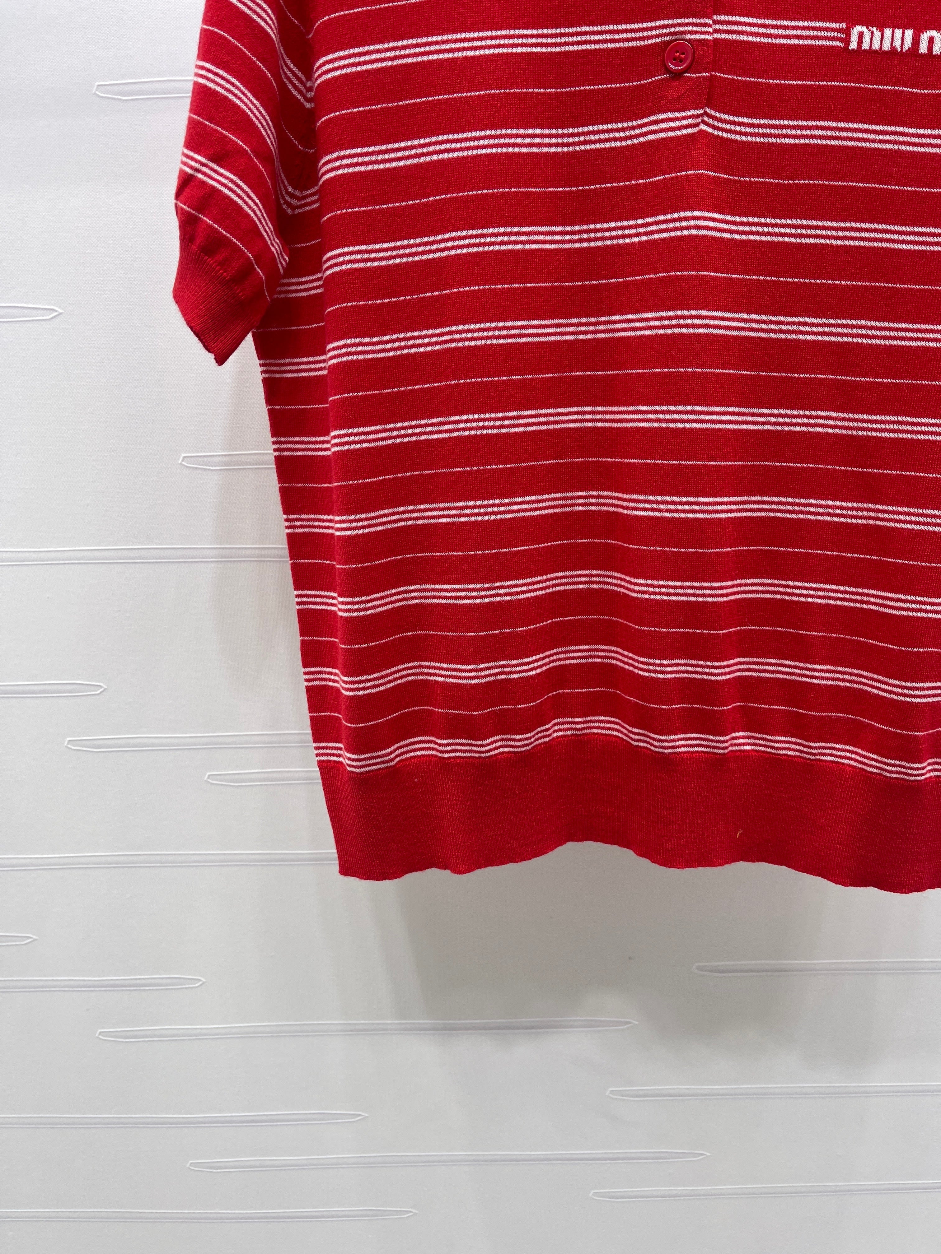 Striped Collared Knit Short-Sleeve T-Shirt
