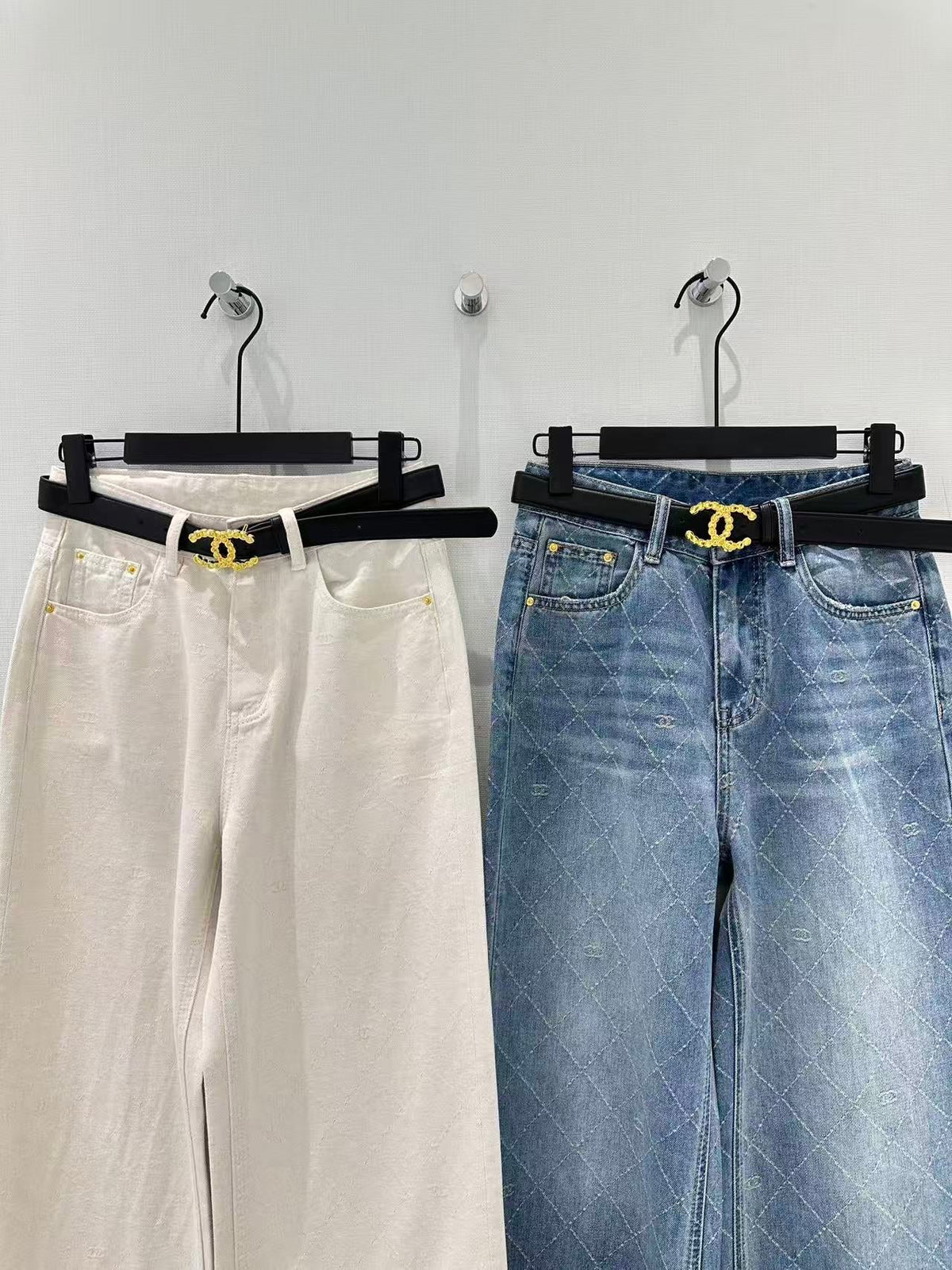 Custom-made diamond-patterned jeans