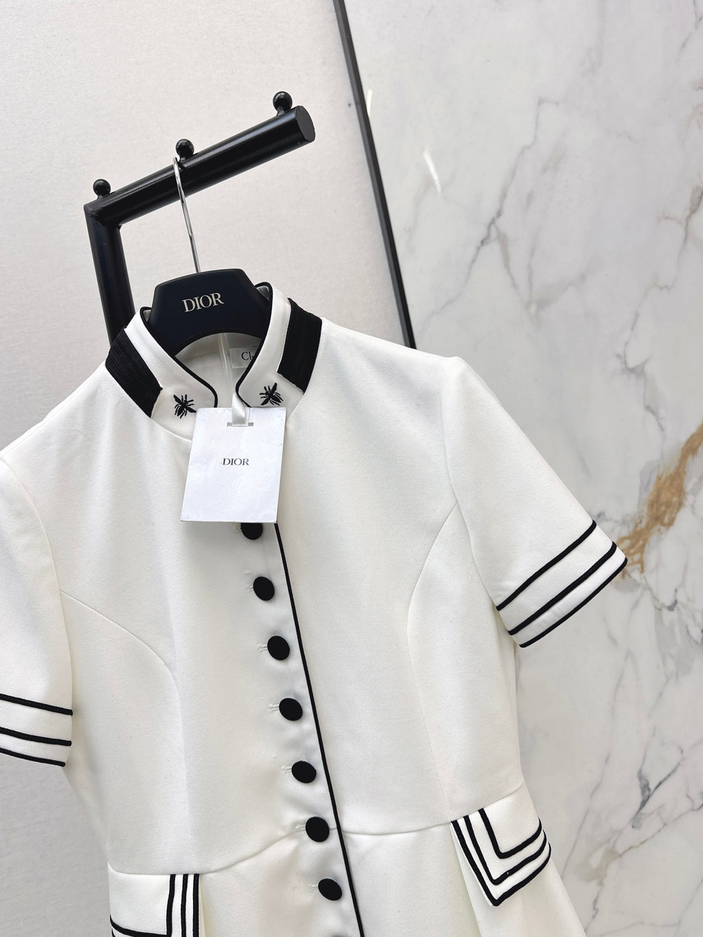 Stand-up collar belted dress