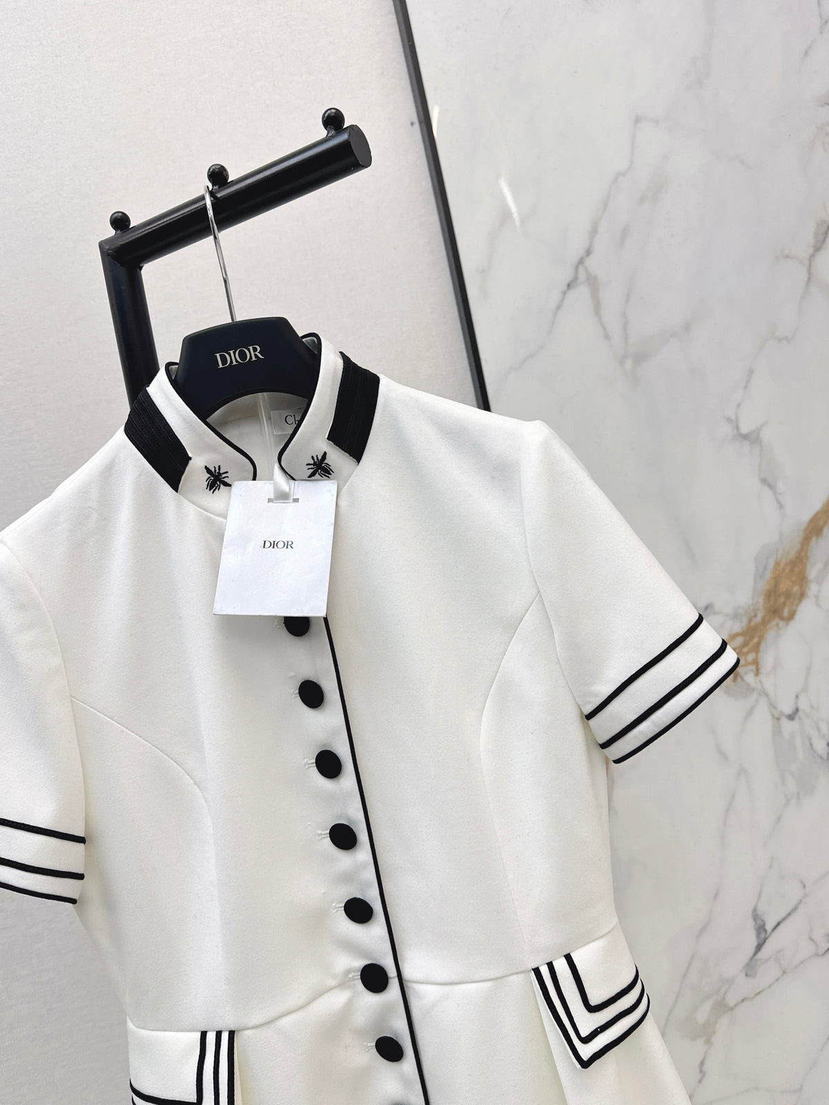 Stand-up collar belted dress