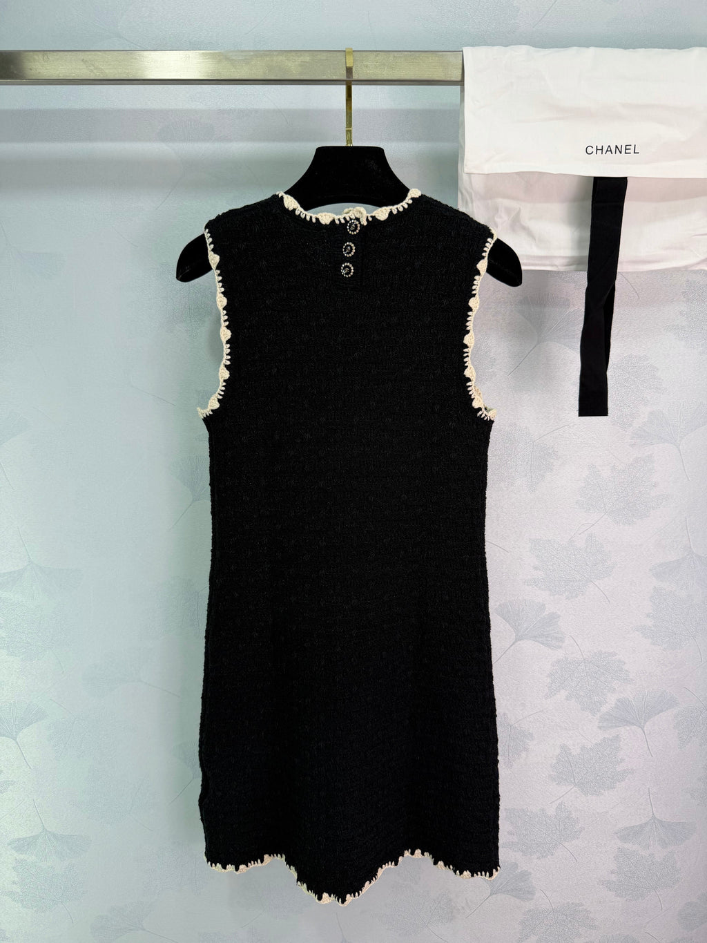 Color-blocked woven round neck knit vest dress