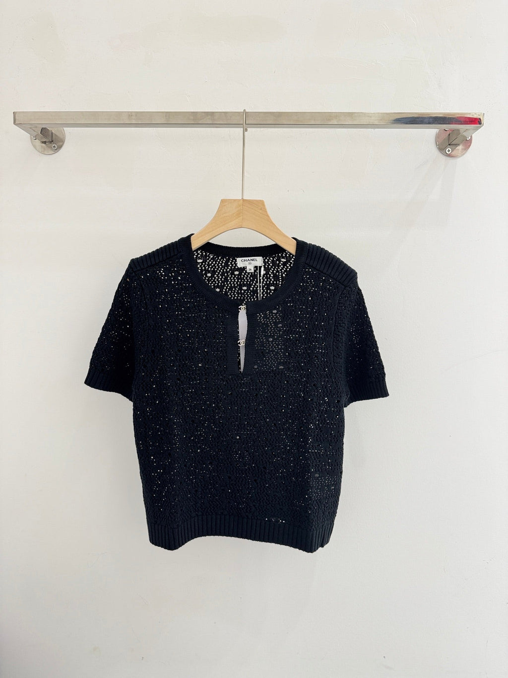 Openwork short-sleeved knit sweater