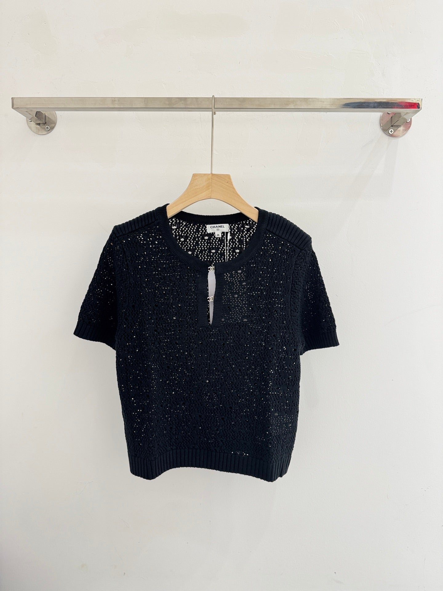 Openwork short-sleeved knit sweater