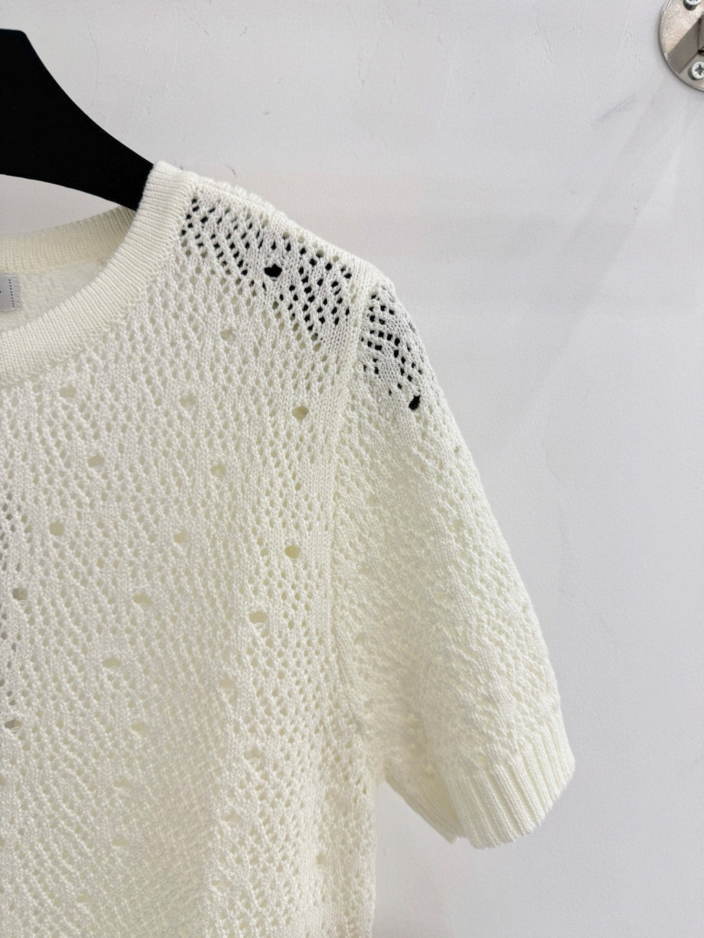 Openwork short-sleeved knit sweater