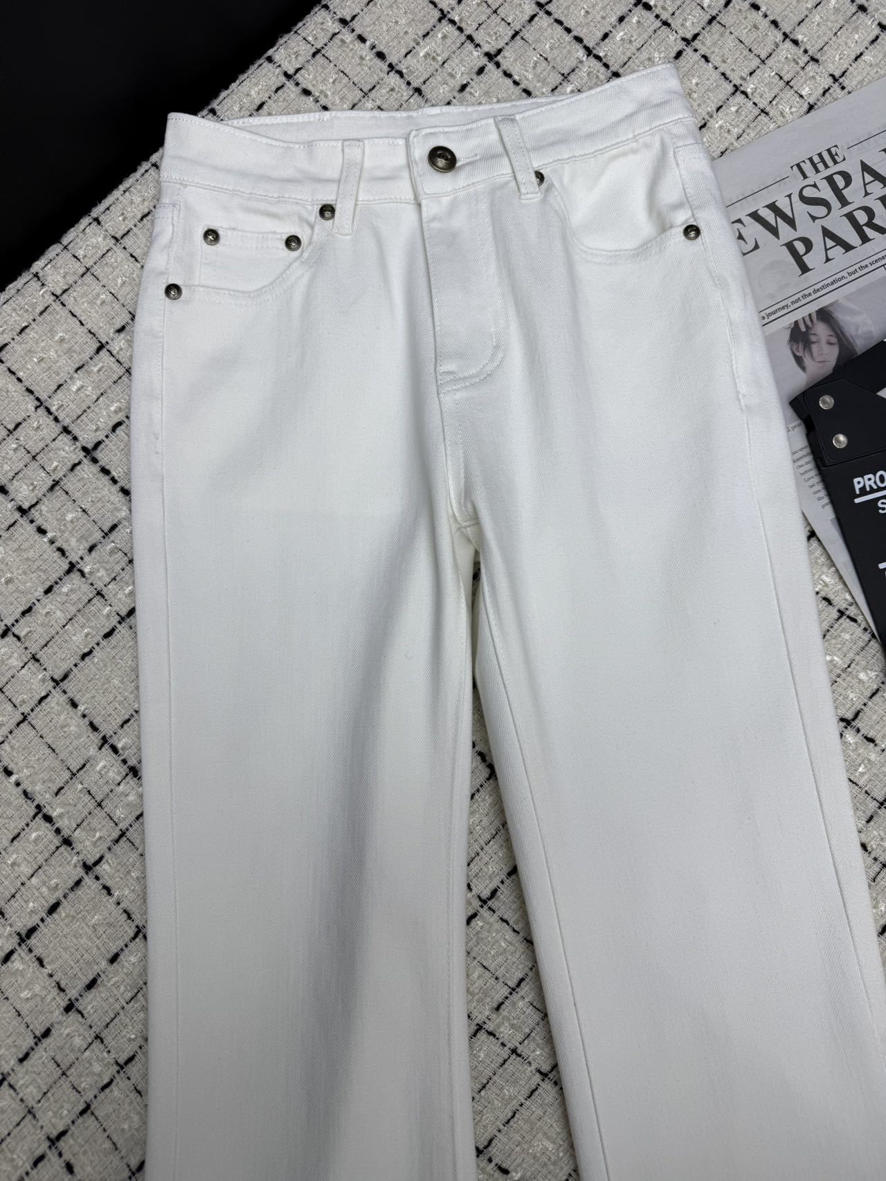 Embroidered mesh flared pants with back pockets