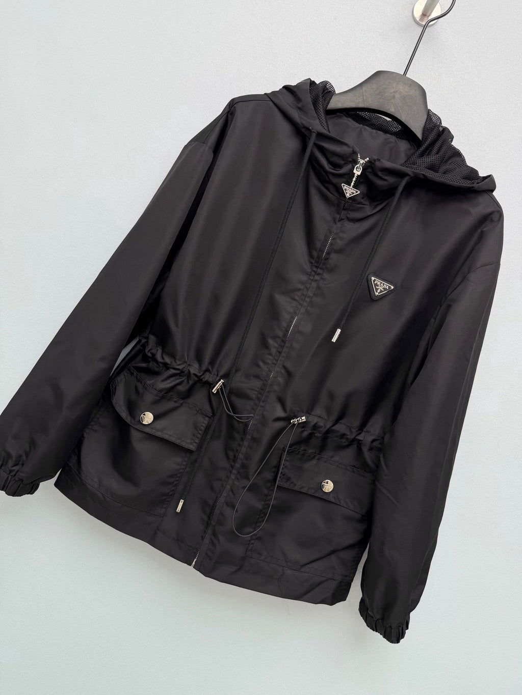 Nylon Hooded Drawstring Waist Jacket