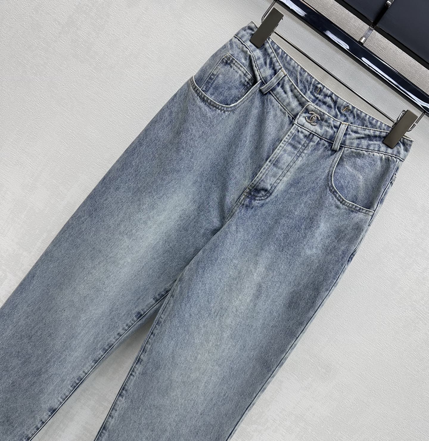 Embroidered Straight-Leg Denim Pants