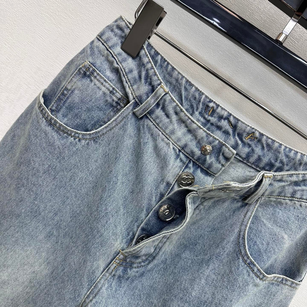 Embroidered Straight-Leg Denim Pants