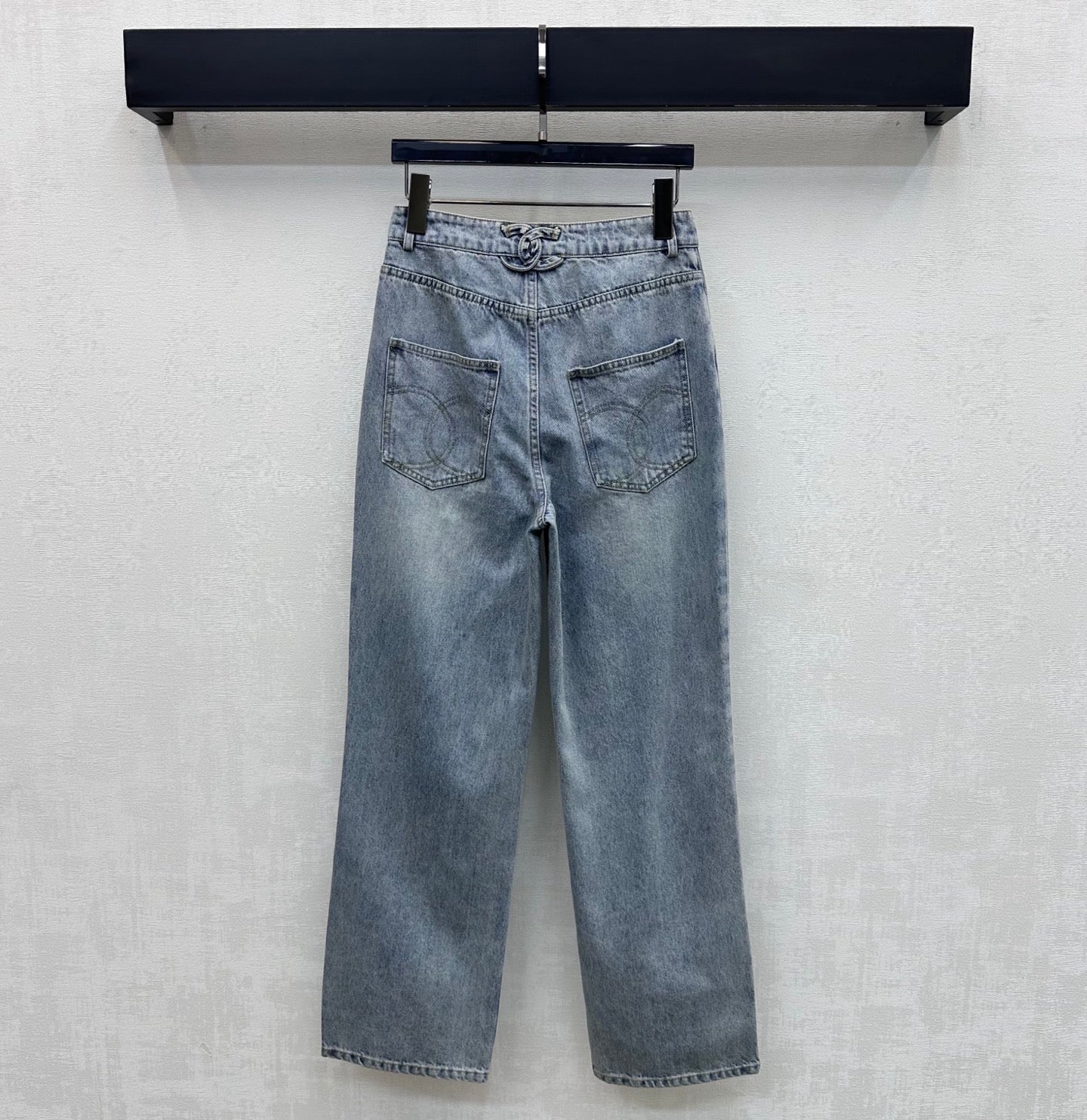 Embroidered Straight-Leg Denim Pants