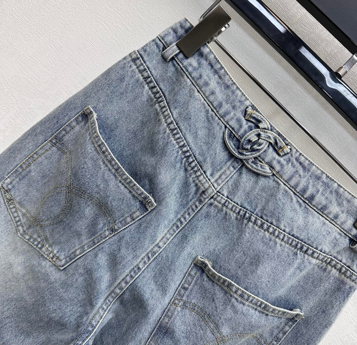 Embroidered Straight-Leg Denim Pants
