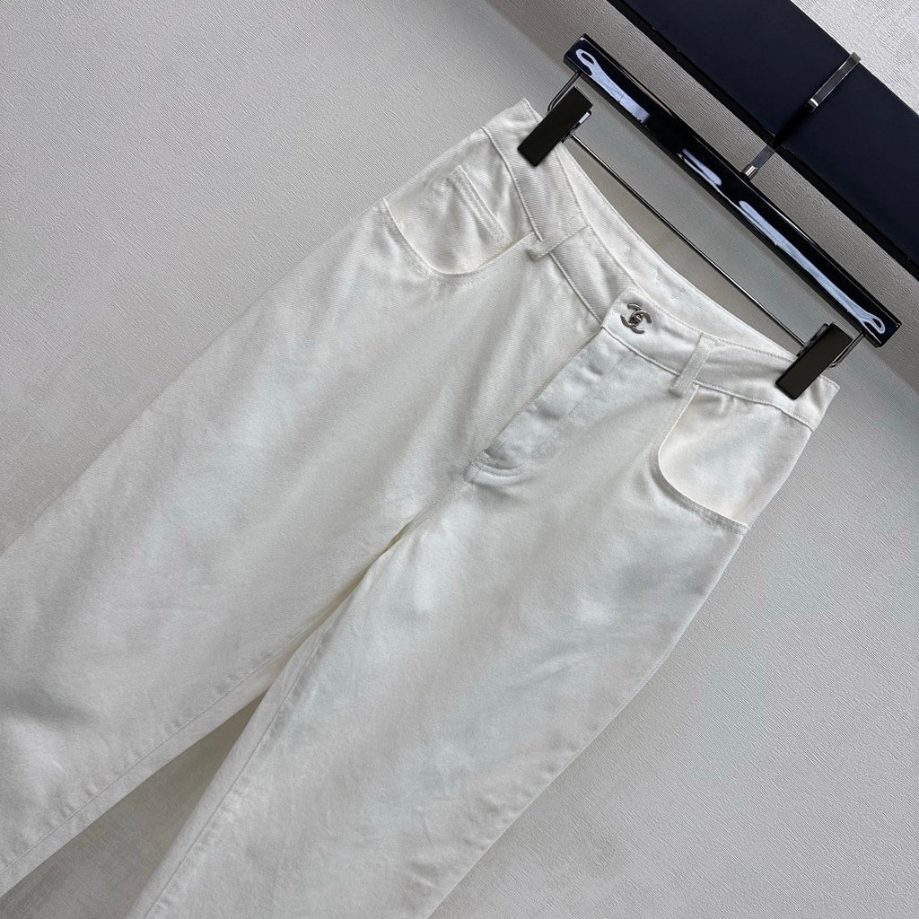 Embroidered Straight-Leg Denim Pants