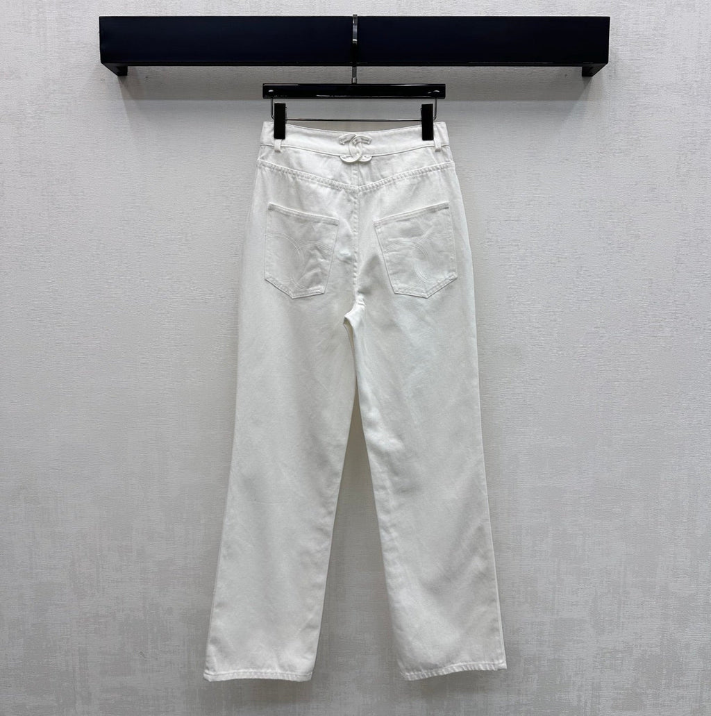 Embroidered Straight-Leg Denim Pants