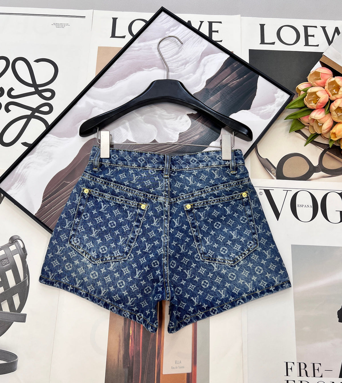 All-over logo jacquard denim shorts