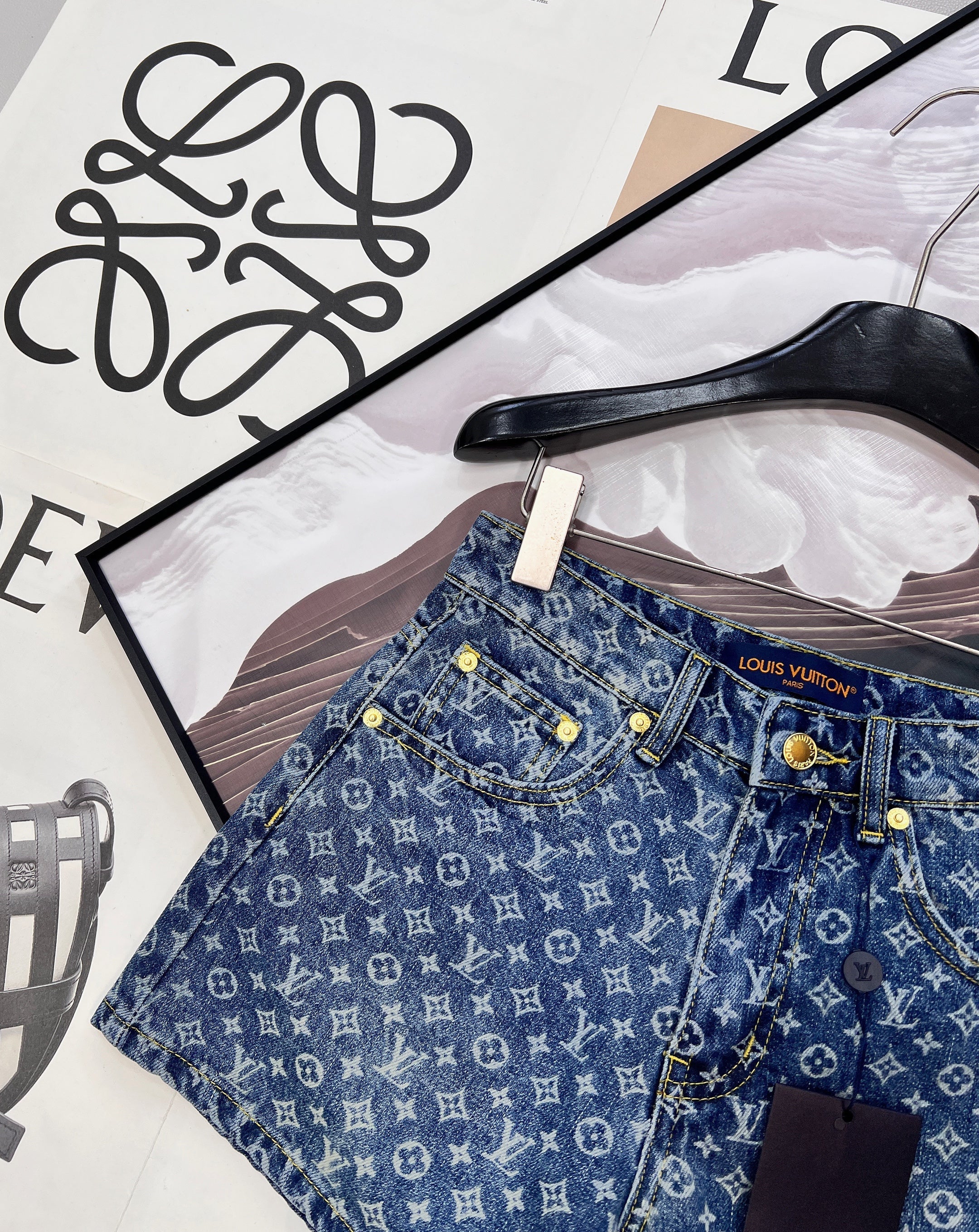 All-over logo jacquard denim shorts