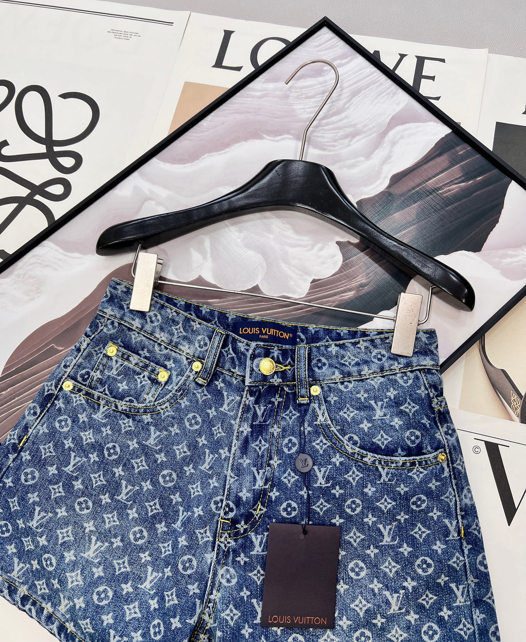 All-over logo jacquard denim shorts