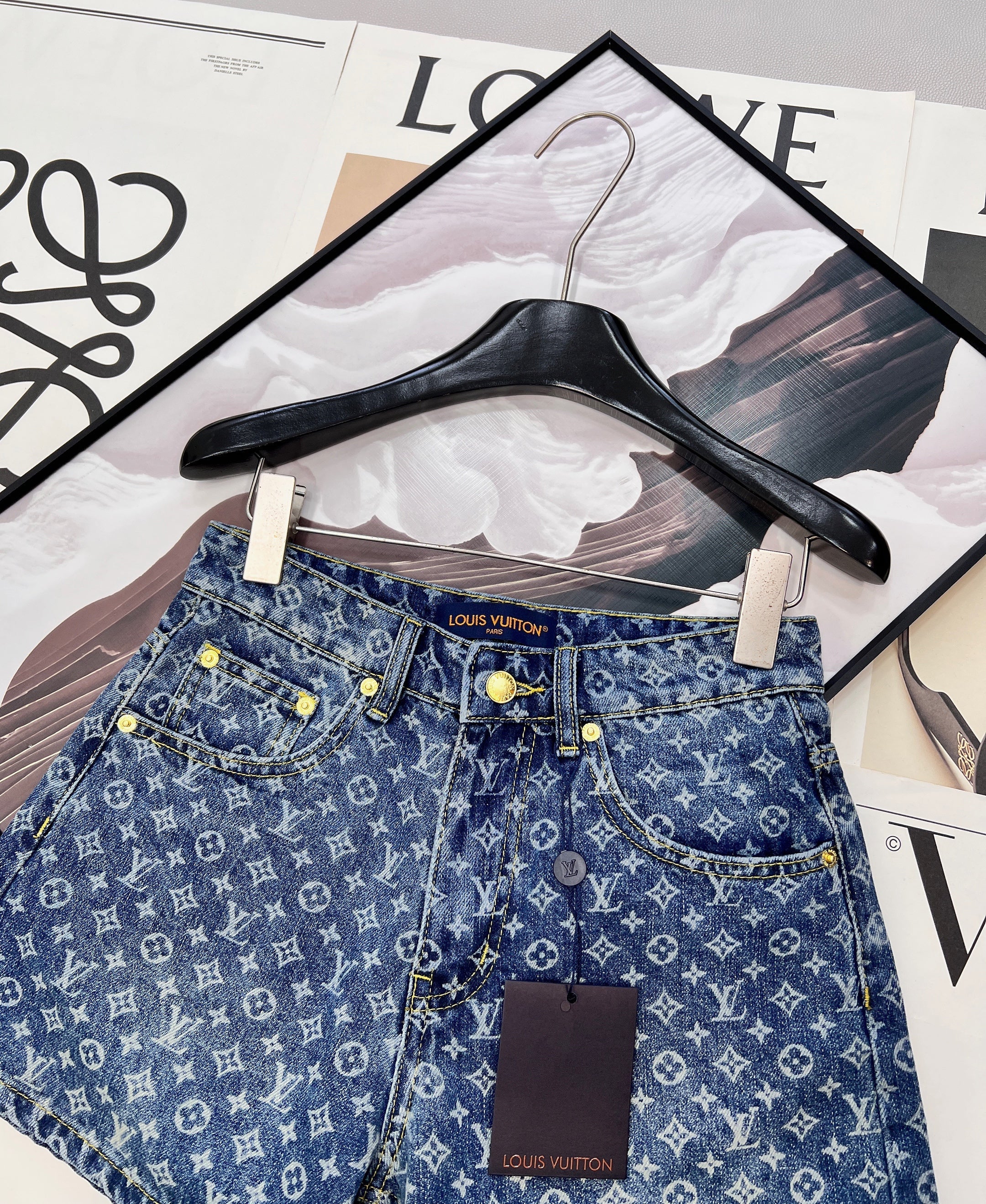 All-over logo jacquard denim shorts
