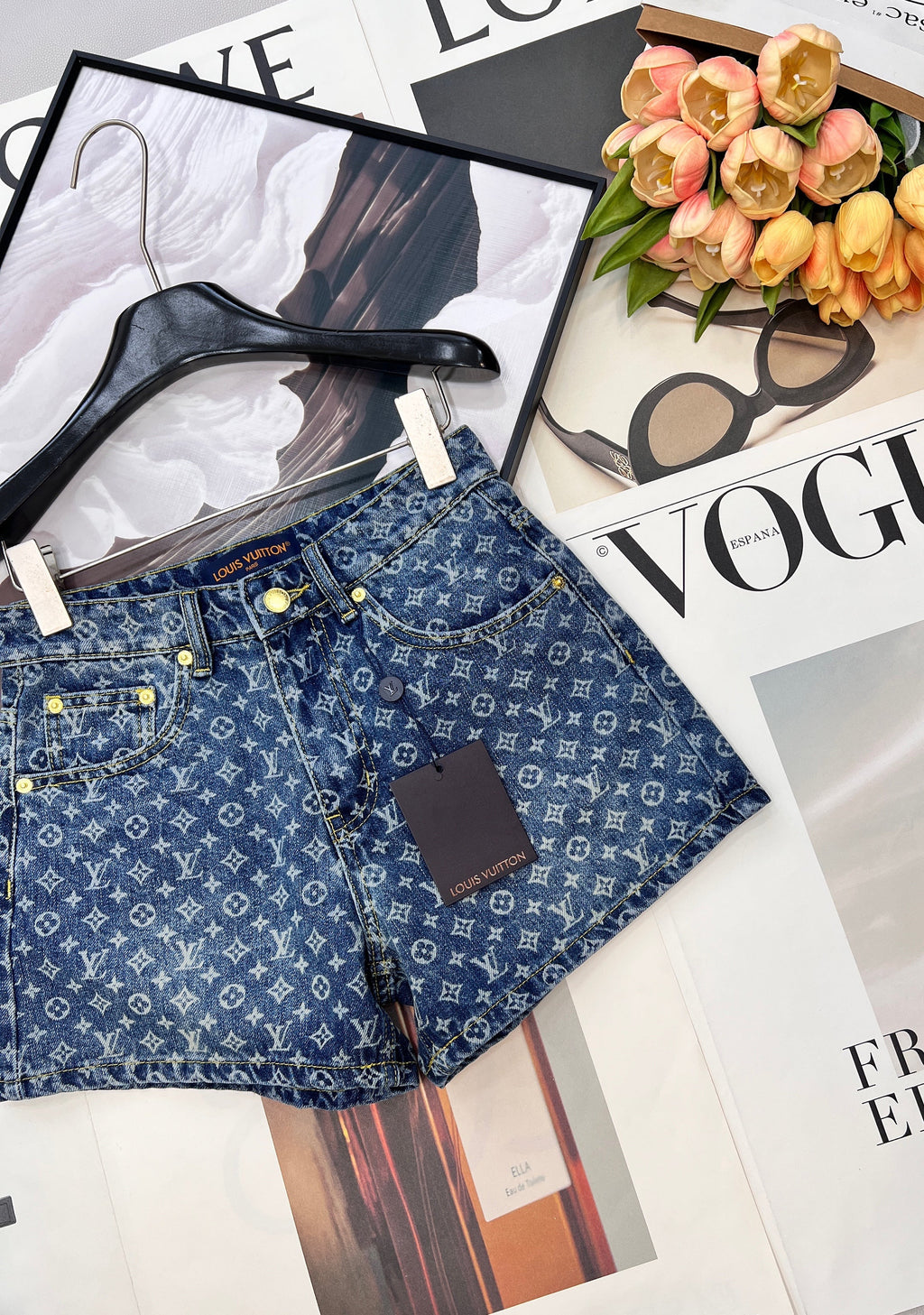 All-over logo jacquard denim shorts
