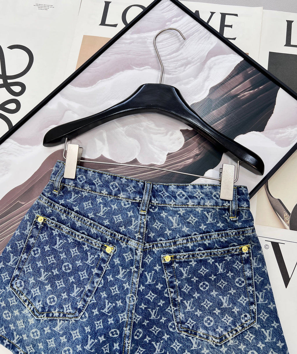 All-over logo jacquard denim shorts