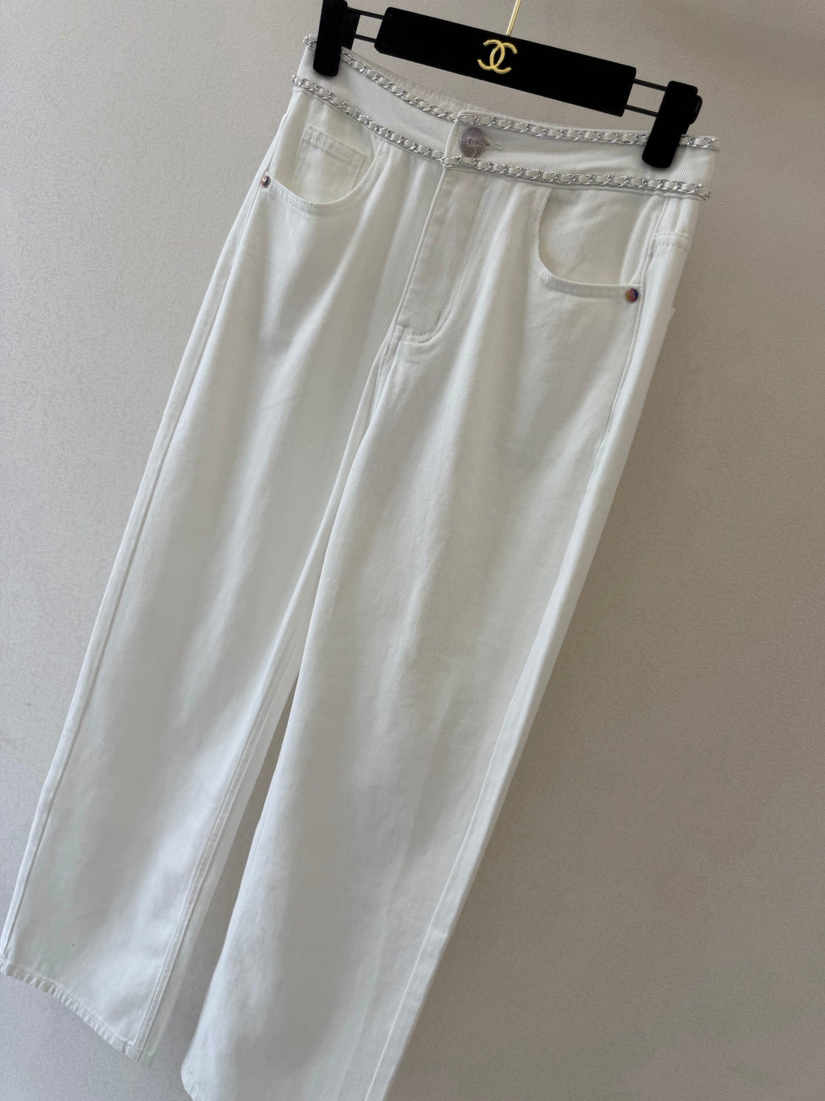 Straight-Leg Trousers with Chain Belt