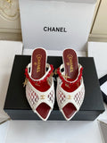 Pointed-toe peep-toe chunky-heeled sandals3.5cm