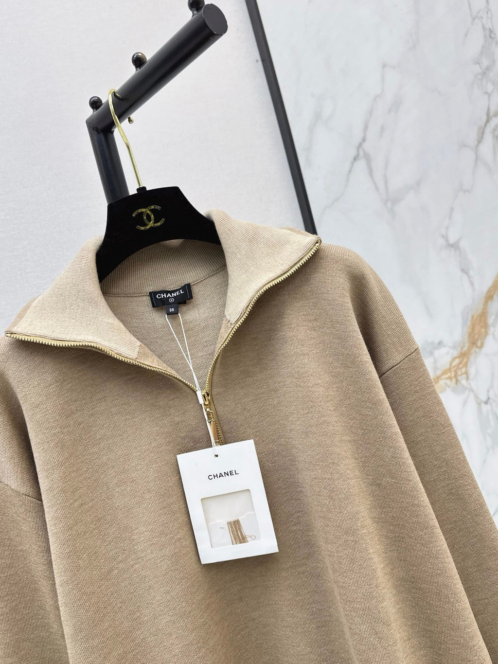 Beige Half-Zip Knit Top