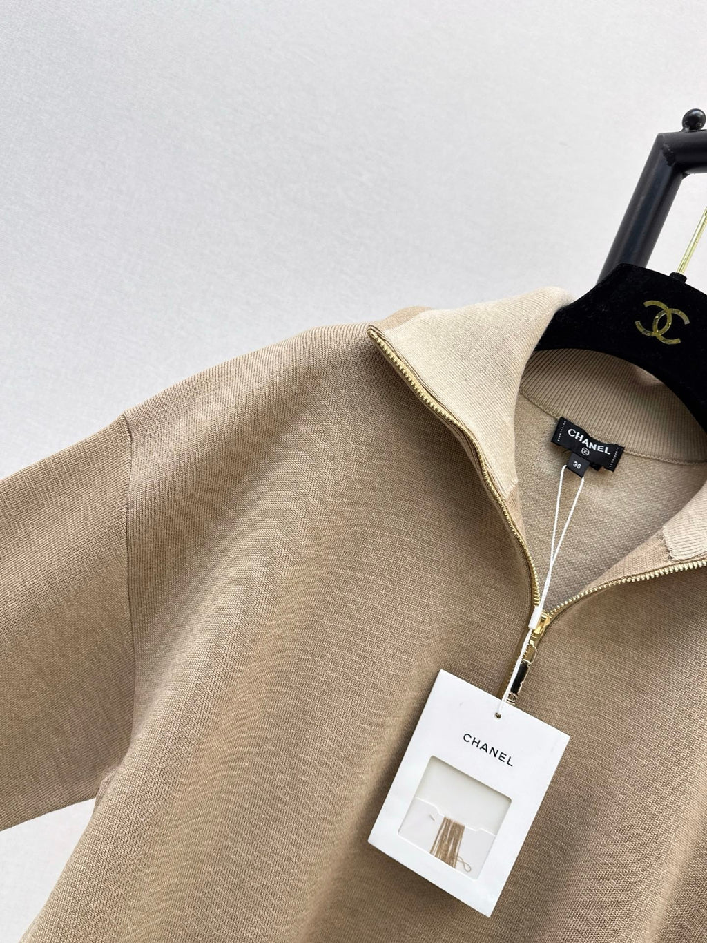 Beige Half-Zip Knit Top