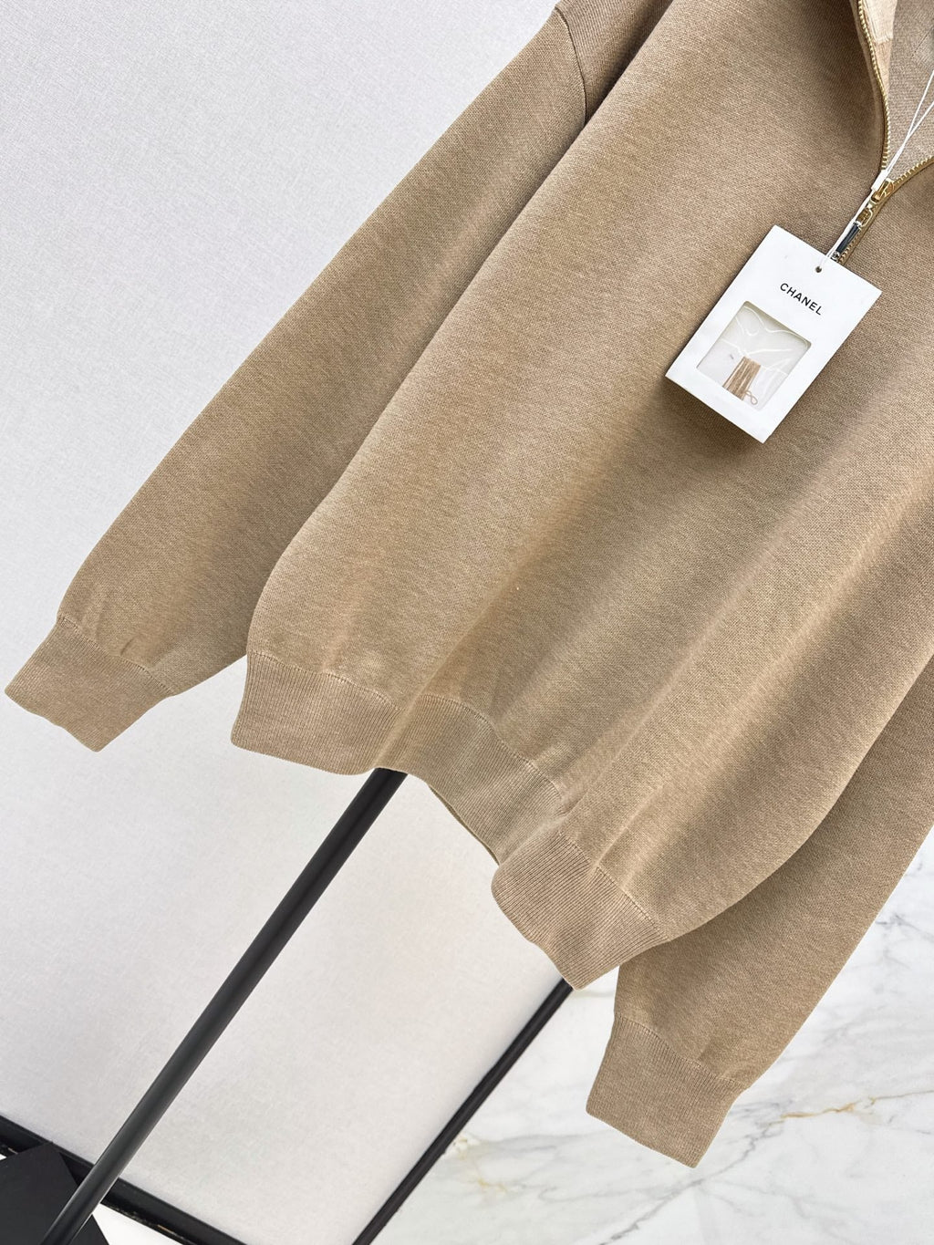 Beige Half-Zip Knit Top
